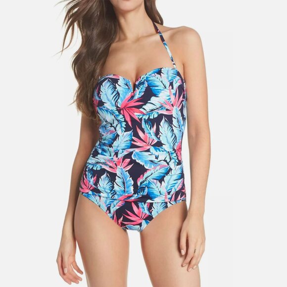 Tommy Bahama Other - Tommy Bahama Palms Of Paradise Bandeau One-Piece Swimsuit Ruched Tie Back Blue